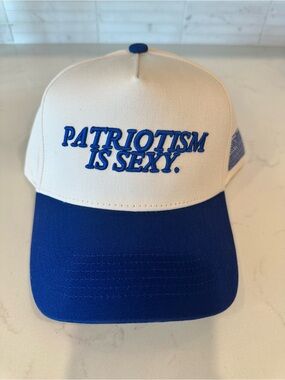 NEW Kenz Kustomz White and Royal Blue 'Patriotism Is Sexy' Trucker Hat